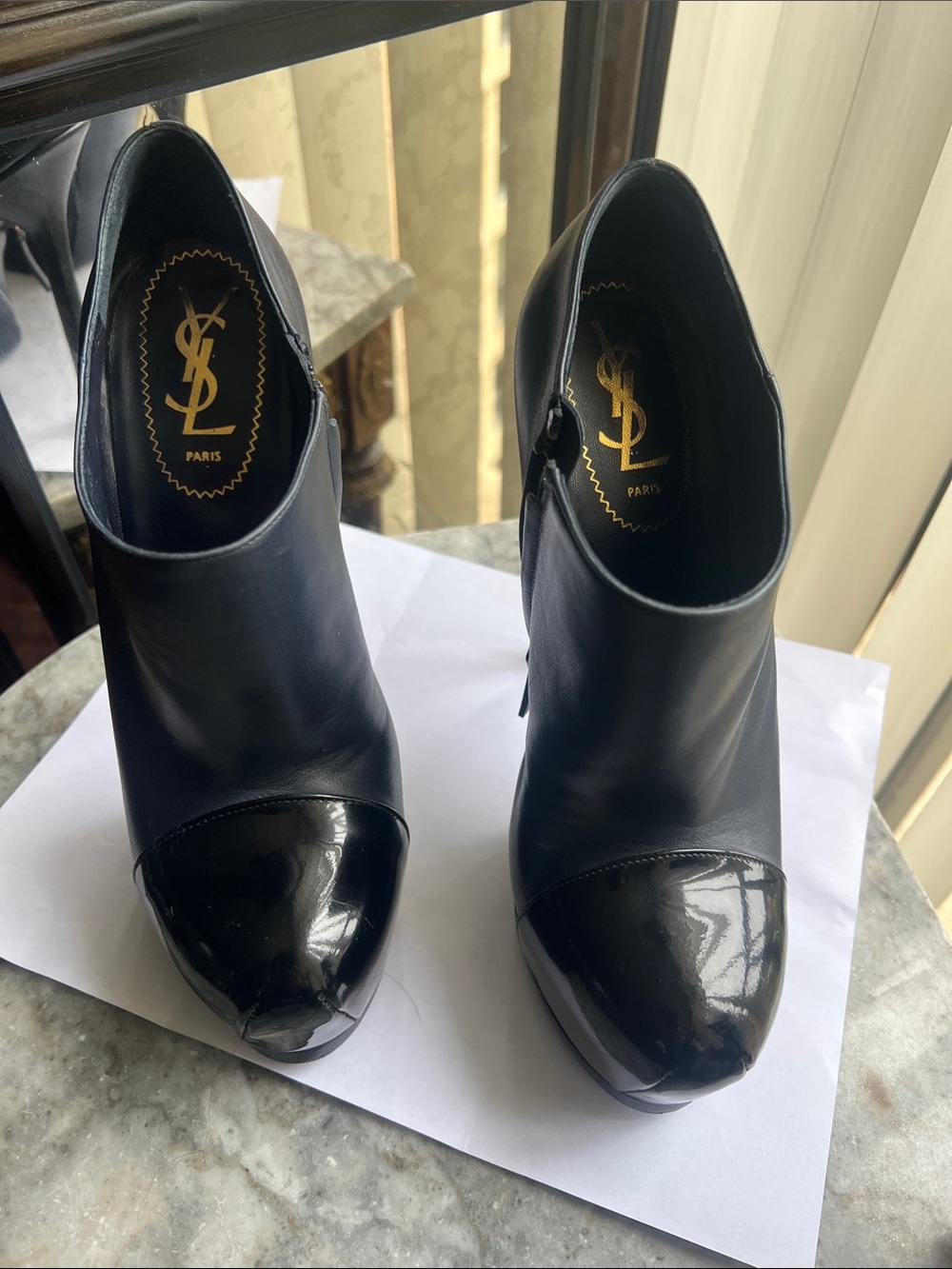 Yves Saint Laurent Black Leather Peep-Toe Ankle Booties